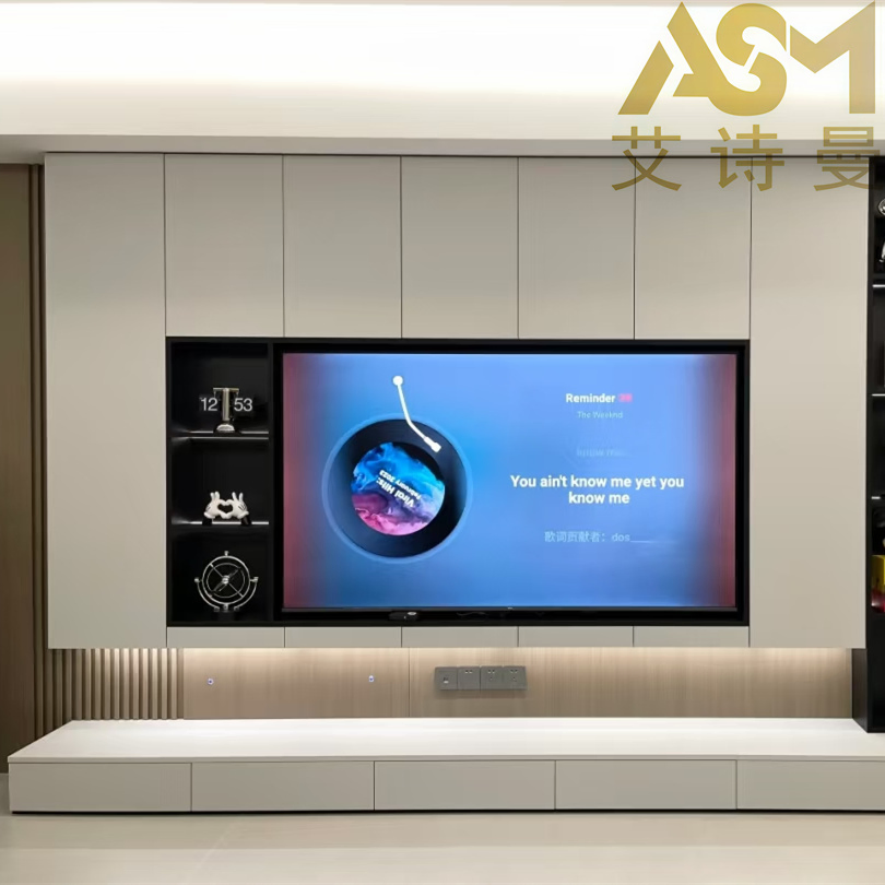 أحدث تصميم أثاث غرفة المعيشة حامل تلفاز زجاجي حديث مع إضاءة LED مخصص عائم