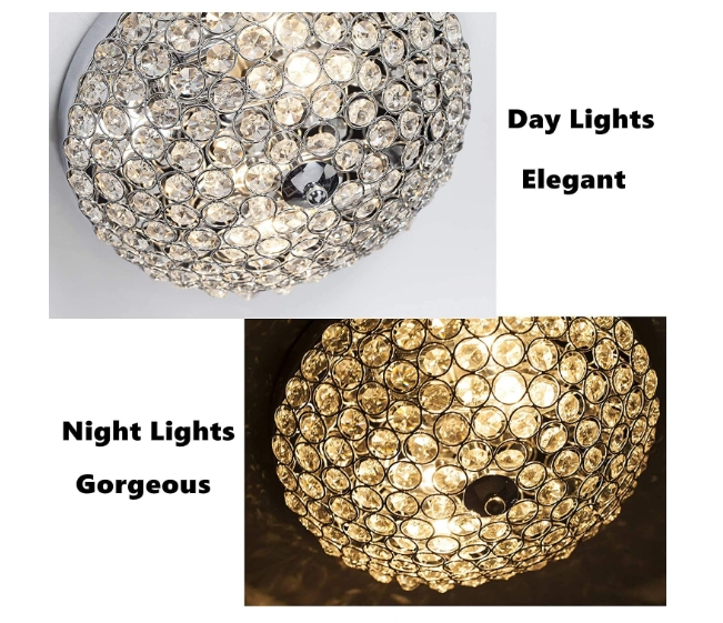 Modern Flush Mount Crystal Ceiling Light, 2-Light Small Chandelier Close to Ceiling Light Fixtures for Bedroom, Entryway, Hallway, Dining Room