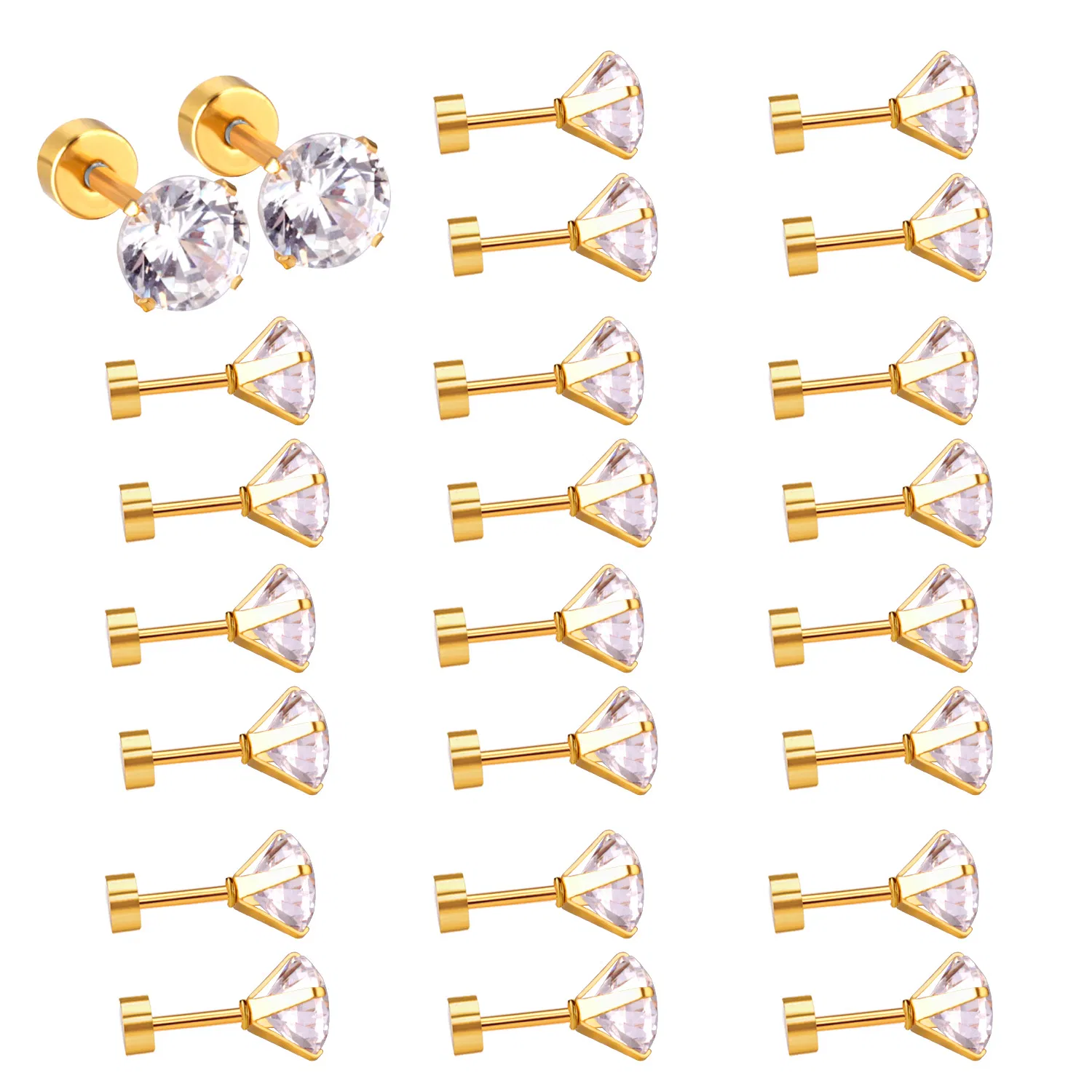 Hypoallergenic 18K Gold-Plated Stainless Steel Kid's Earrings 7mm Zircon Stud Earrings