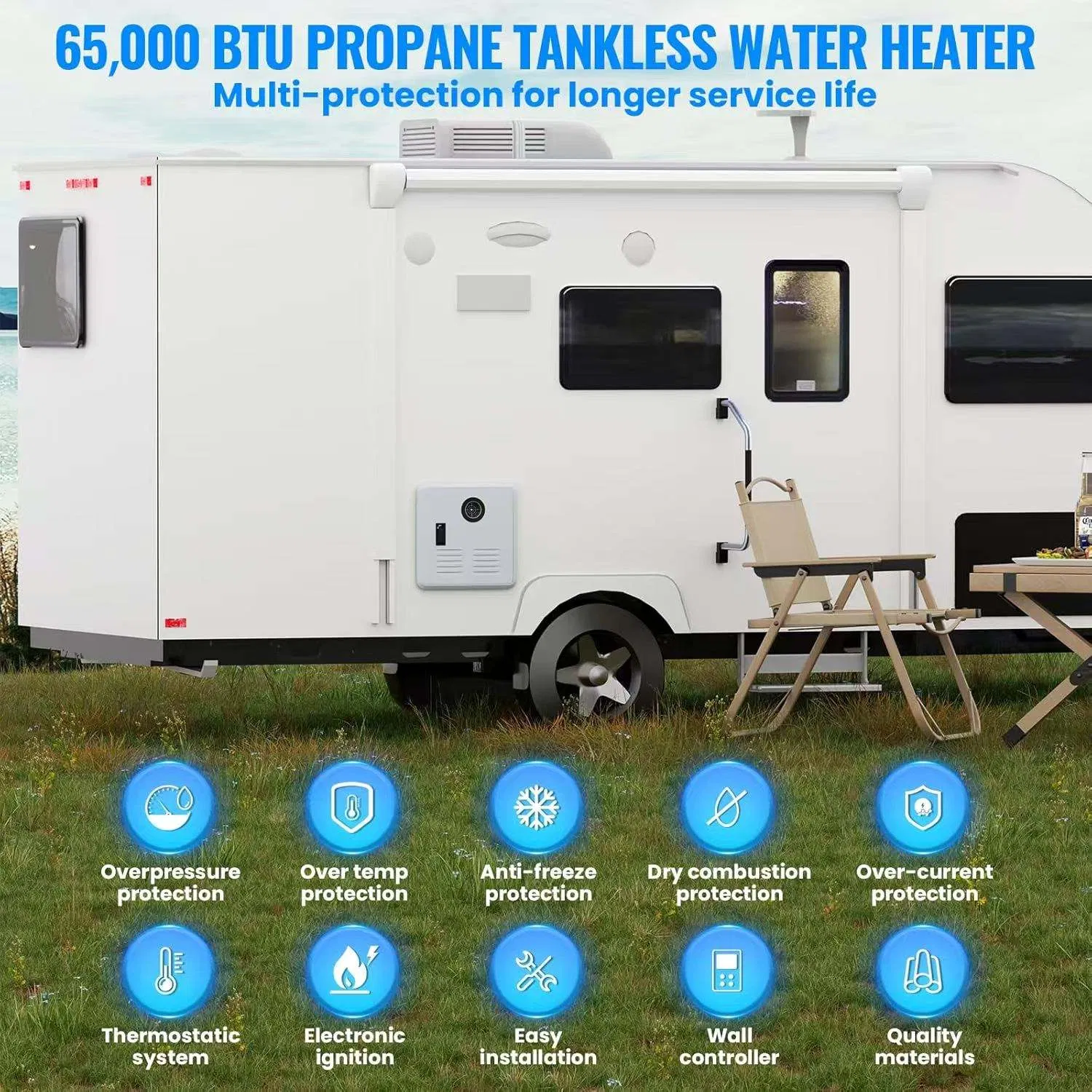 Compact RV Electric Water Heater for Outdoor Showers with Instant Hot Water Supply in All Weather Conditions