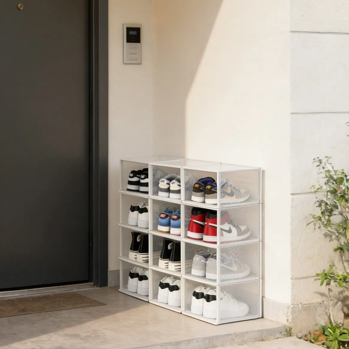 Modern Entryway Shoe Storage Rack - Stackable &amp; Detachable Plastic for Easy-Find Sneakers