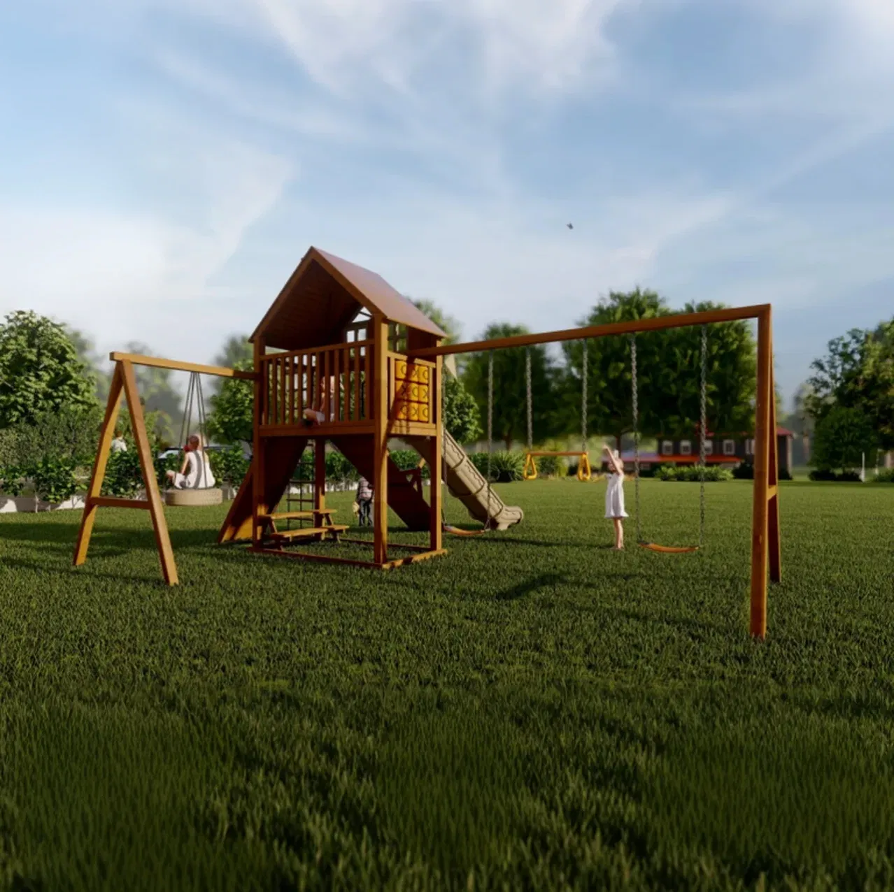 Fun Adventurous Outdoor Kids Wooden Slide Play Equipment