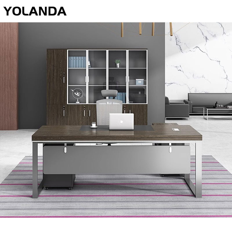 Yolanda Luxury Modern Office Furniture CEO Executive Boss Commercial Desk L-Shaped Metal Table and MDF for Home or School Use