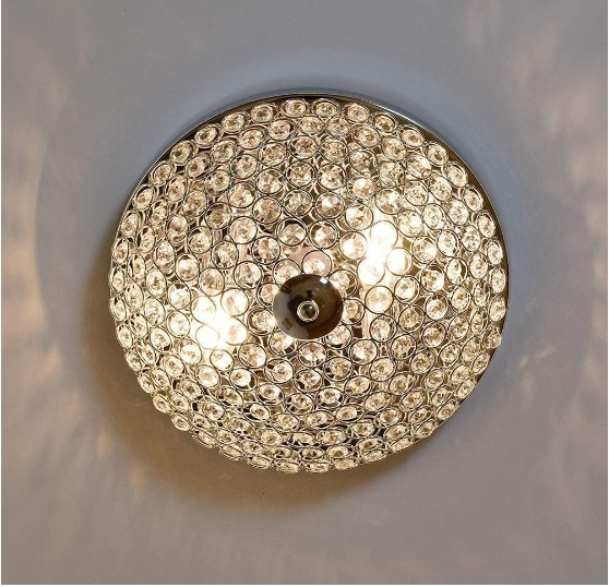Modern Flush Mount Crystal Ceiling Light, 2-Light Small Chandelier Close to Ceiling Light Fixtures for Bedroom, Entryway, Hallway, Dining Room