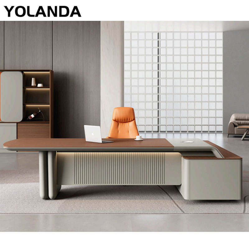 Yolanda Office Furniture Unique Design L Shaped Manager Boss Executive High End Luxury Small Gold Nordic Ergonomic Height Desk
