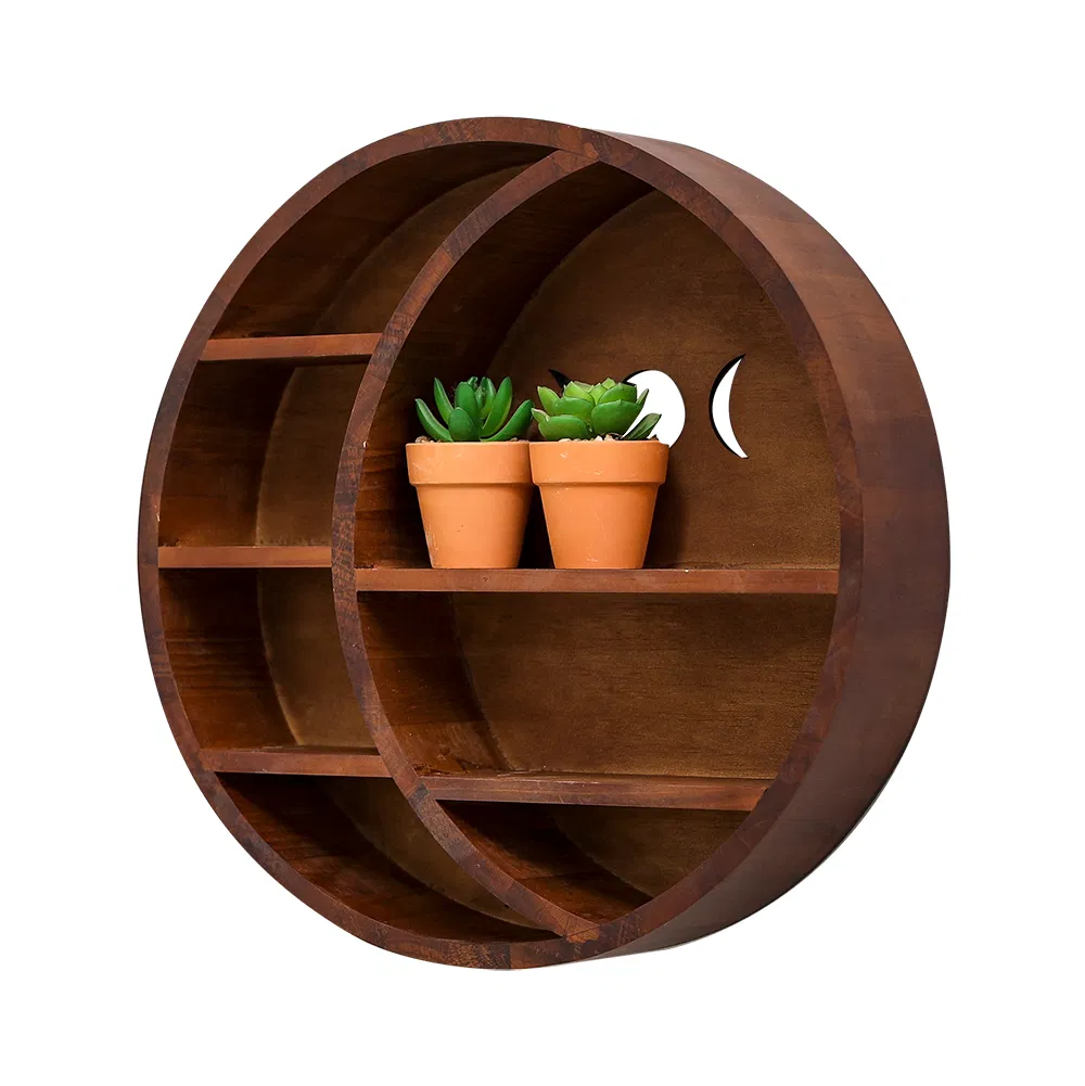 Solid Pine Wooden Round Wall Storage Shelf for Entryway