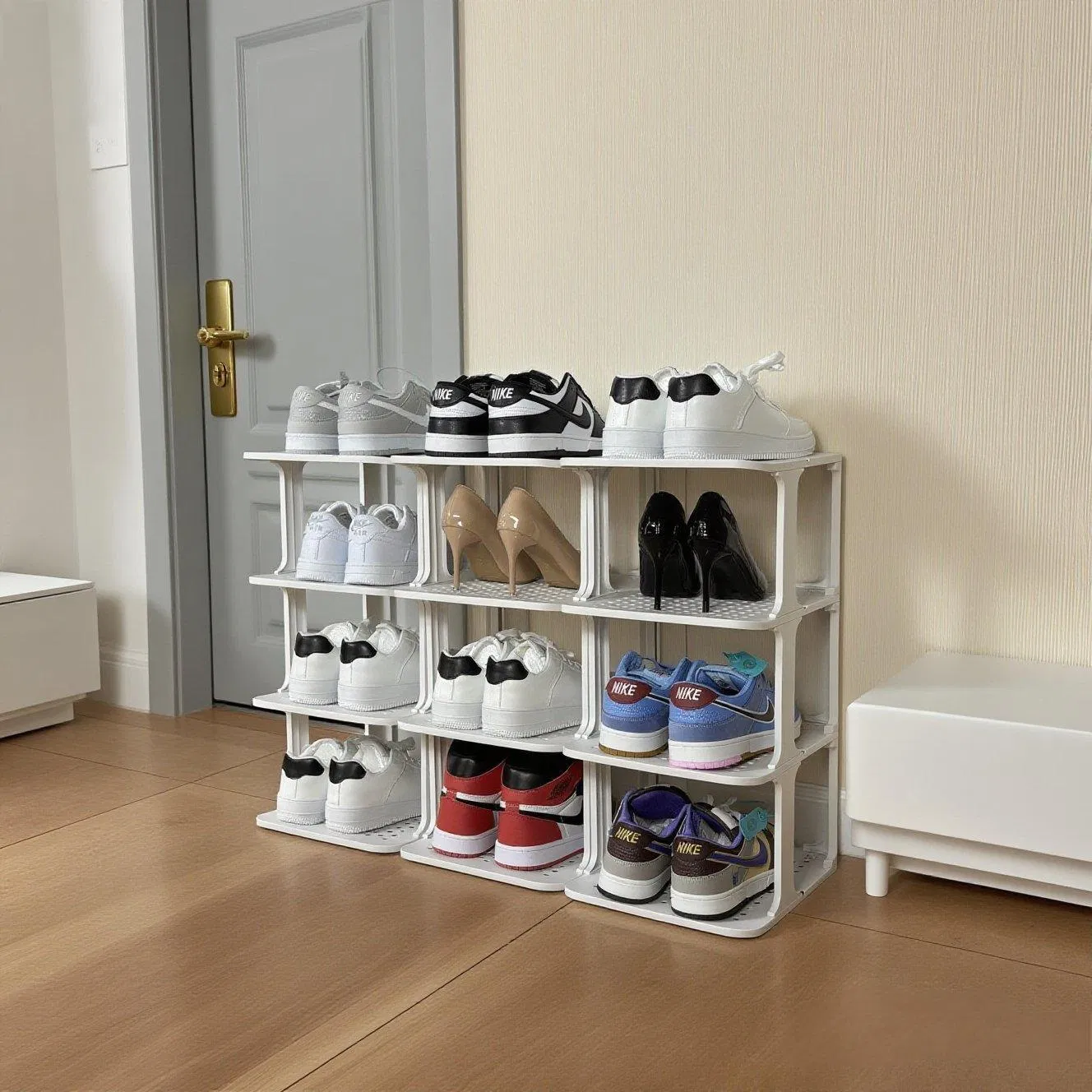 Space-Saving Stackable Shoe Rack Detachable Plastic Storage Organizer for Entryway