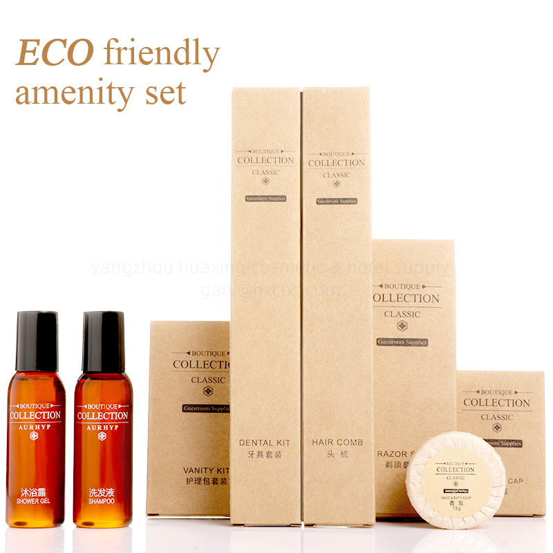 Eco-Friendly Hotel Amenity Set: Sustainable Hotel Toothbrush, Hotel Shampoo, Hotel Soap, Hotel Slippers