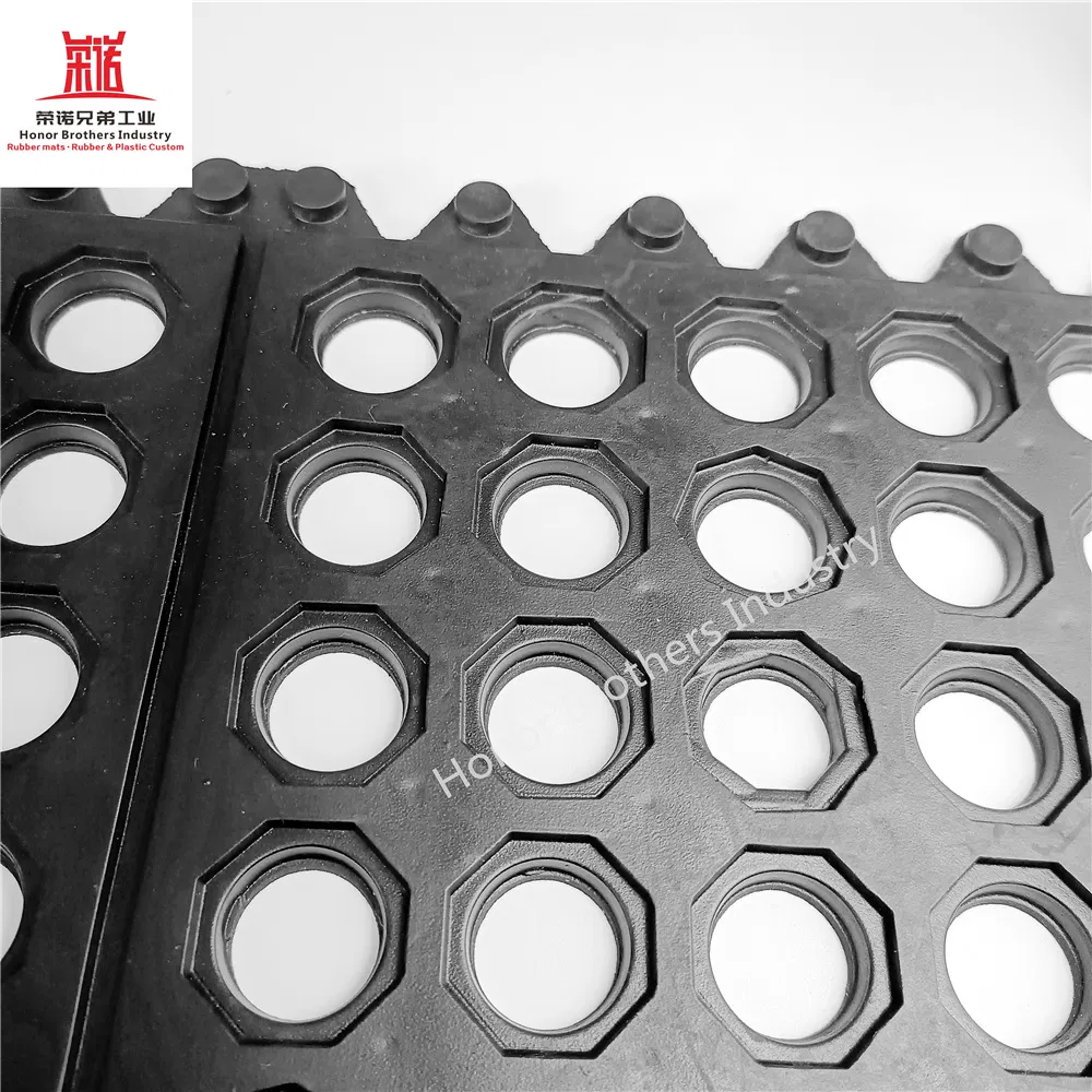 Modular Interlocking Connectable Anti-Fatigue Rubber Floor Mat for Restaurant/Kitchen/Bathroom/Garage/Garden/Entryway with Drainage Holes