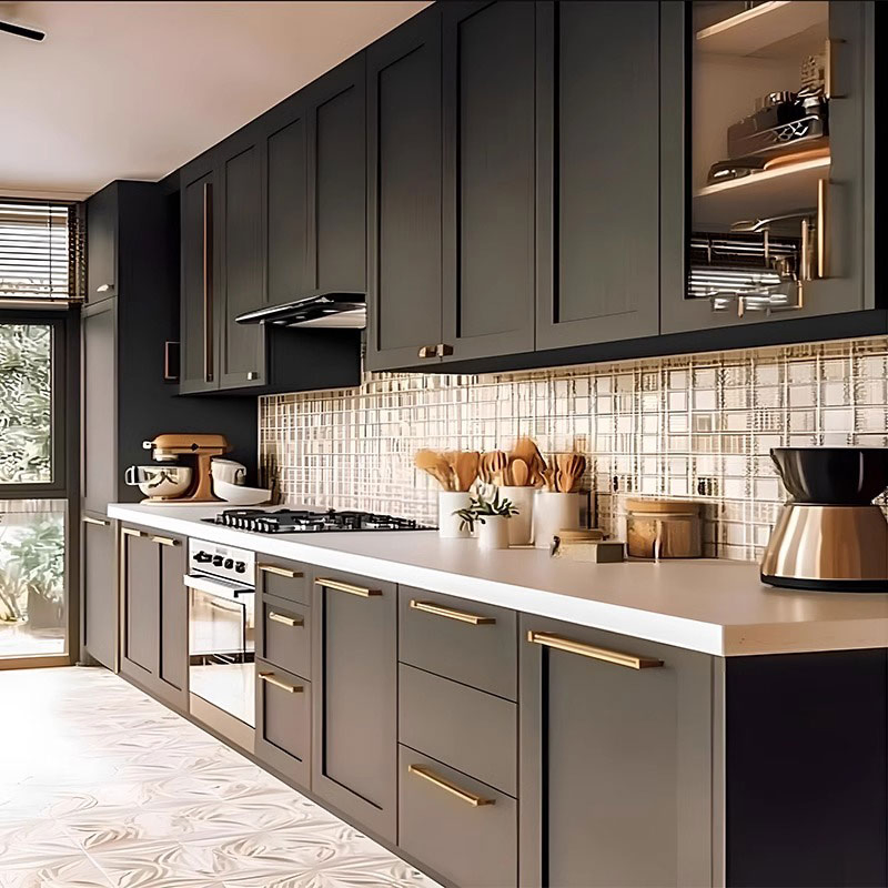 Custom Design Modern Modular Solid Wood Kitchen Cabinet Flat Pack Made in Foshan China