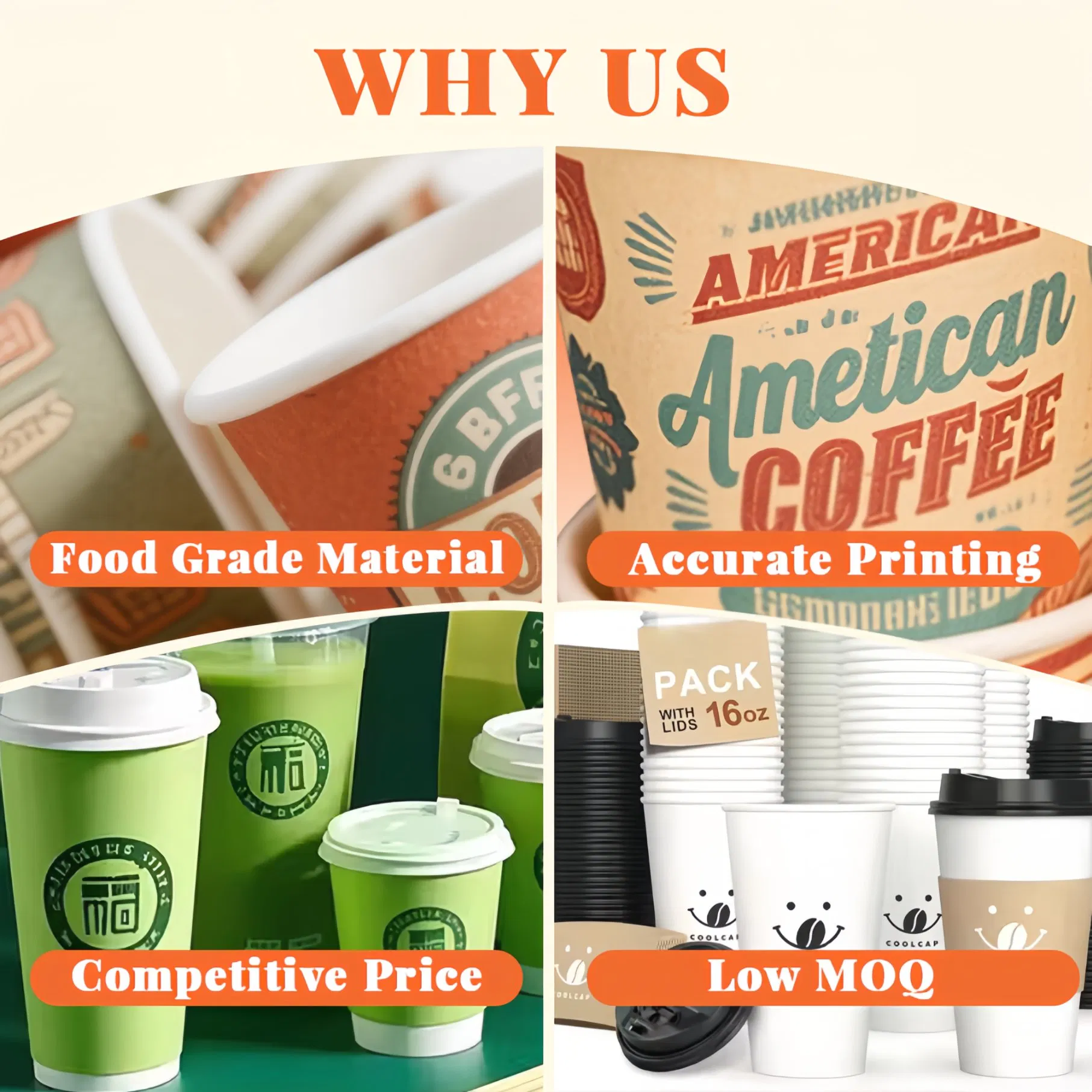 Eco-Friendly Biodegradable Paper Coffee Cups with PLA Lining for Sustainable Takeaway Solutions