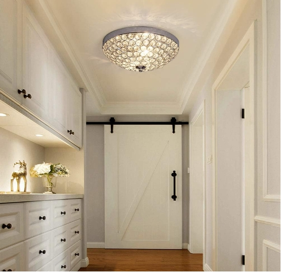 Modern Flush Mount Crystal Ceiling Light, 2-Light Small Chandelier Close to Ceiling Light Fixtures for Bedroom, Entryway, Hallway, Dining Room