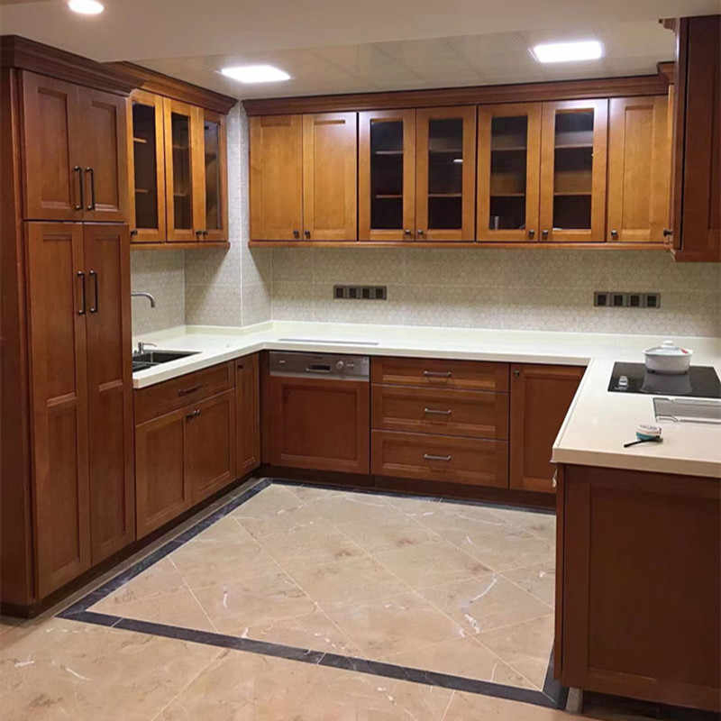 Custom Design Modern Modular Solid Wood Kitchen Cabinet Flat Pack Made in Foshan China