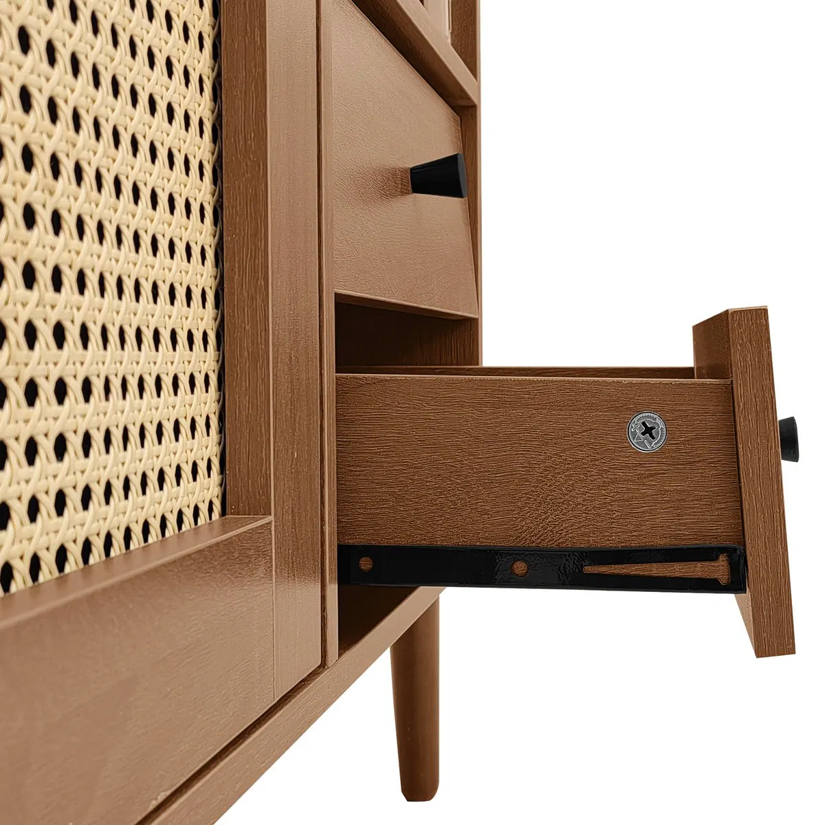 Classic Storage Solid Wood Sideboard with 2-Door Rattan Design &amp; Hidden Compartment Cabinet for Traditional Kitchen or Entryway