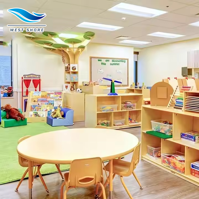 Wooden Furniture Study Desk and Ergonomic Chair Set for Early Education Centers