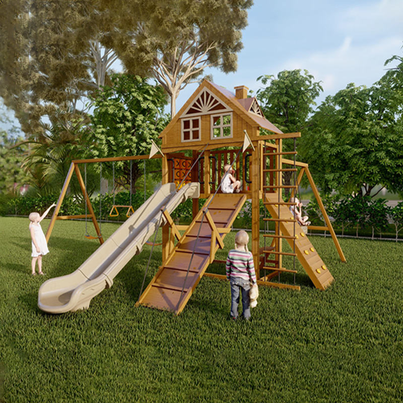 Fun Adventurous Outdoor Kids Wooden Slide Play Equipment