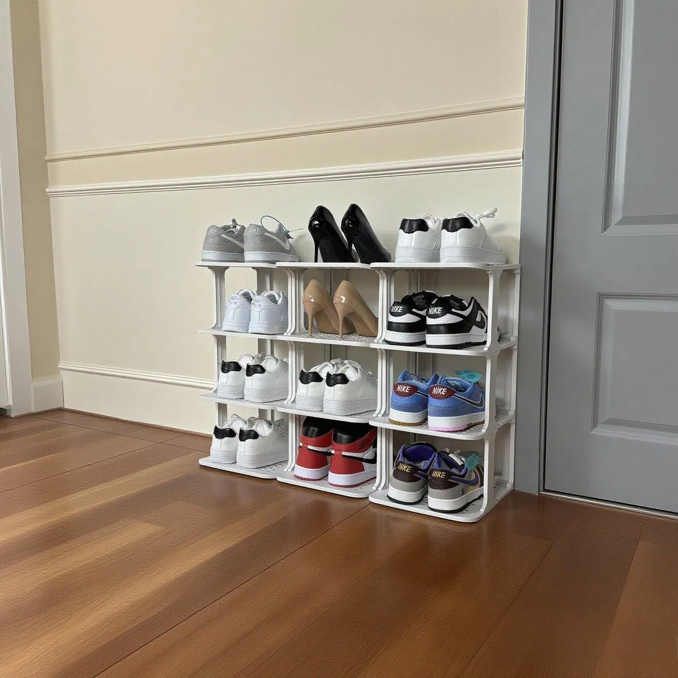 Space-Saving Stackable Shoe Rack Detachable Plastic Storage Organizer for Entryway