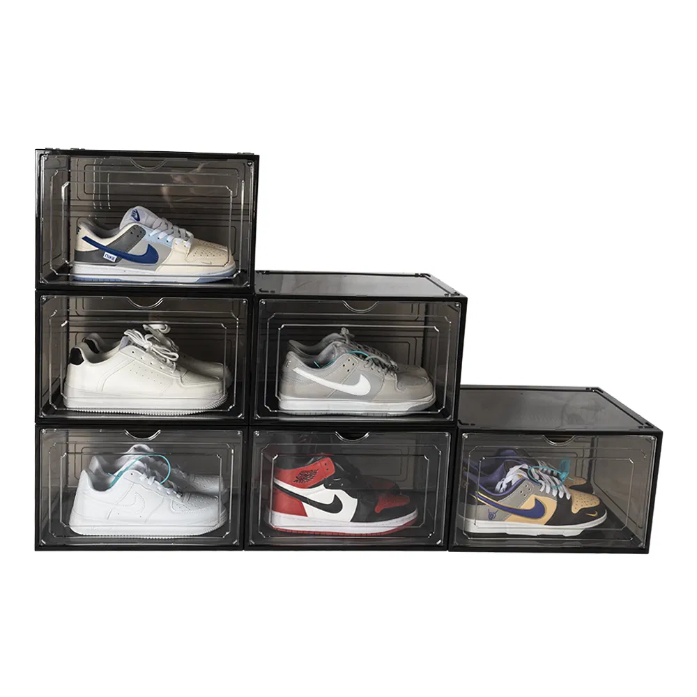 Multi-Purpose Magnetic Transparent Shoe Box - Stackable Clear Plastic for Entryway &amp; Toy Storage