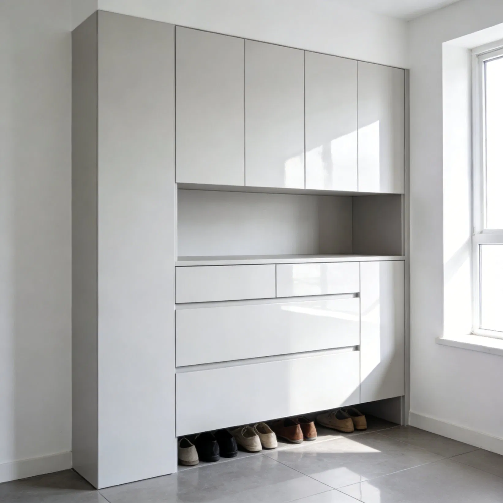 Modular Entryway Cabinet with Adjustable Shelves and Hanging Space