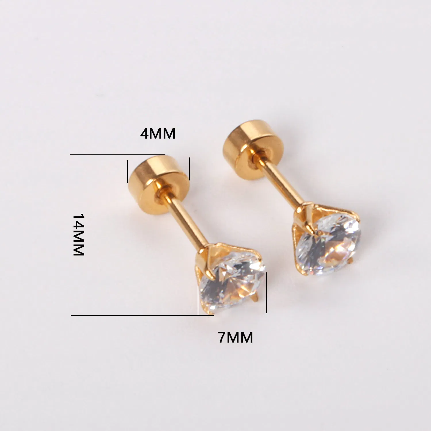 Hypoallergenic 18K Gold-Plated Stainless Steel Kid's Earrings 7mm Zircon Stud Earrings