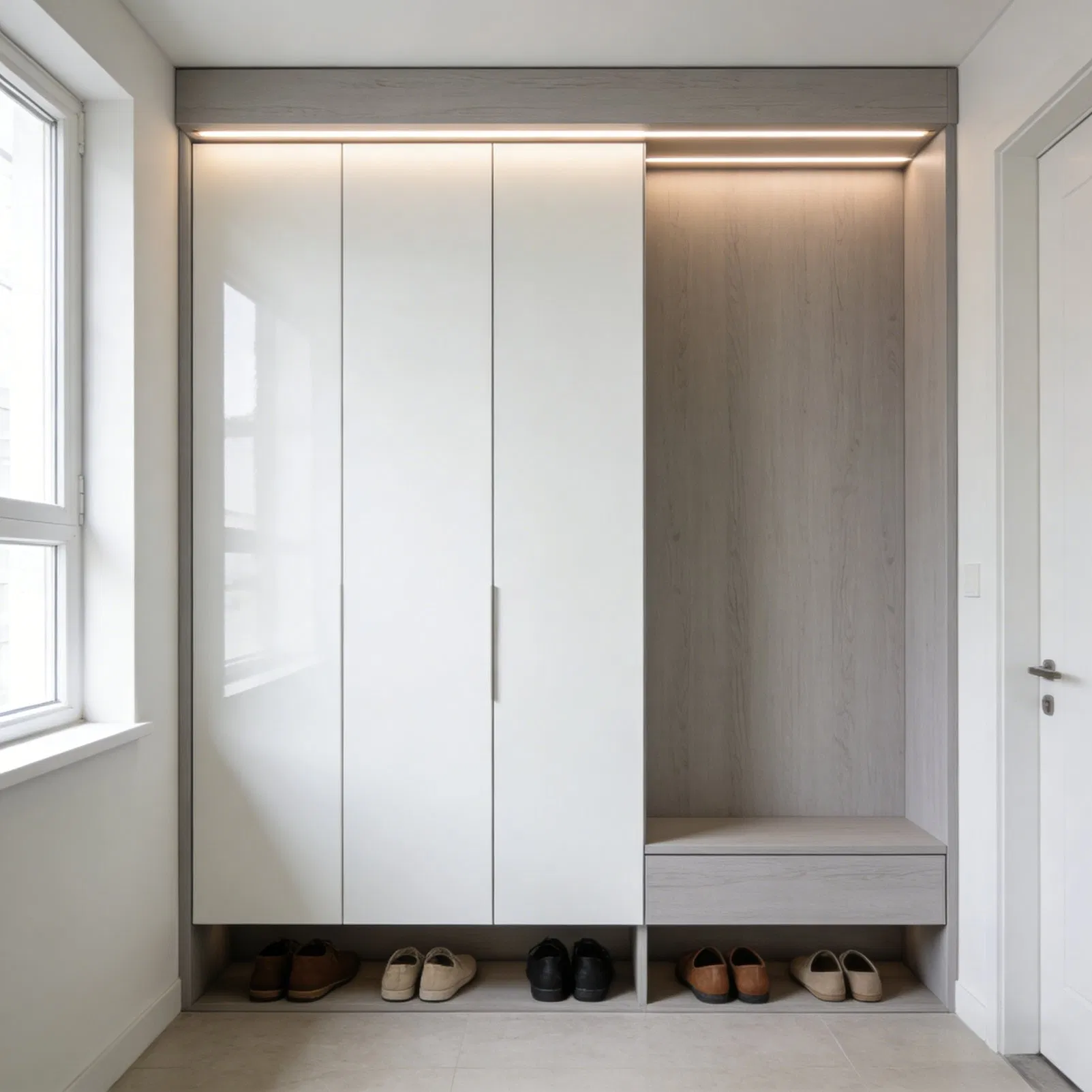 Modular Entryway Cabinet with Adjustable Shelves and Hanging Space