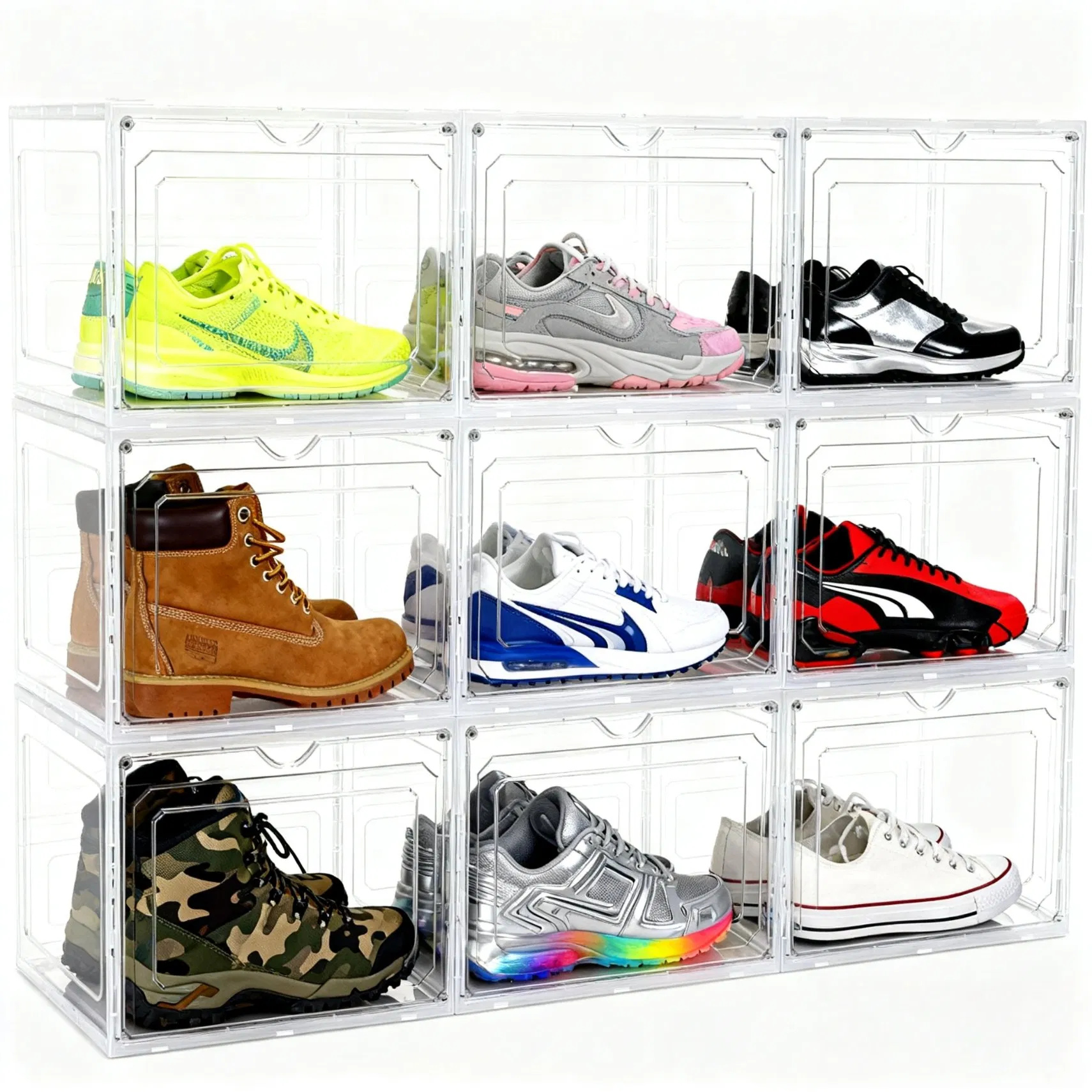 Multi-Purpose Magnetic Transparent Shoe Box - Stackable Clear Plastic for Entryway &amp; Toy Storage