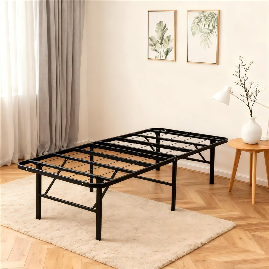 Sturdy Easy Assembly Folding Metal Bed Frame for Home and Hospitality Use