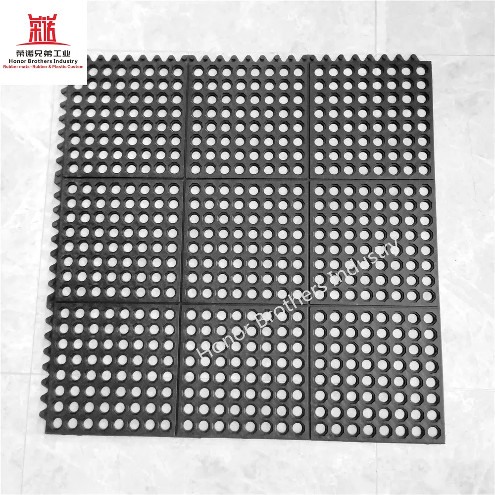 Modular Interlocking Connectable Anti-Fatigue Rubber Floor Mat for Restaurant/Kitchen/Bathroom/Garage/Garden/Entryway with Drainage Holes