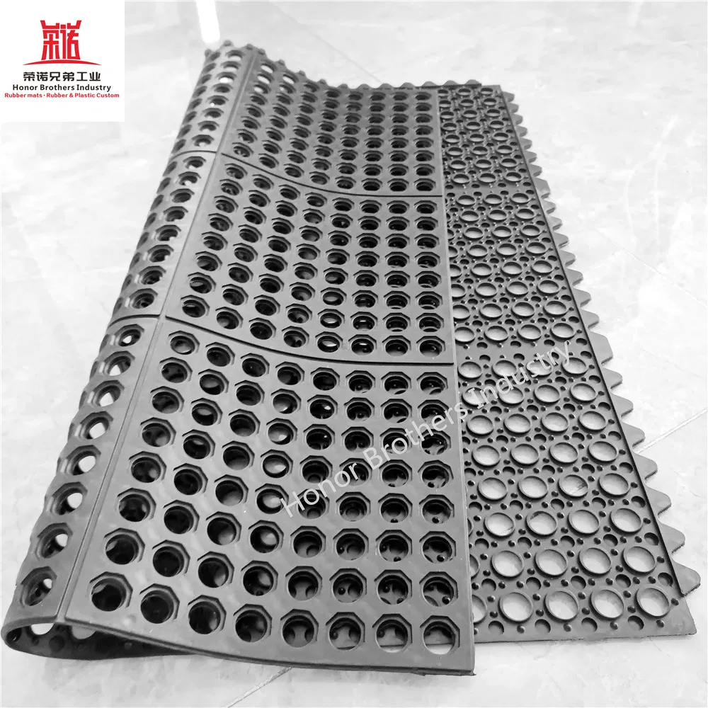 Modular Interlocking Connectable Anti-Fatigue Rubber Floor Mat for Restaurant/Kitchen/Bathroom/Garage/Garden/Entryway with Drainage Holes