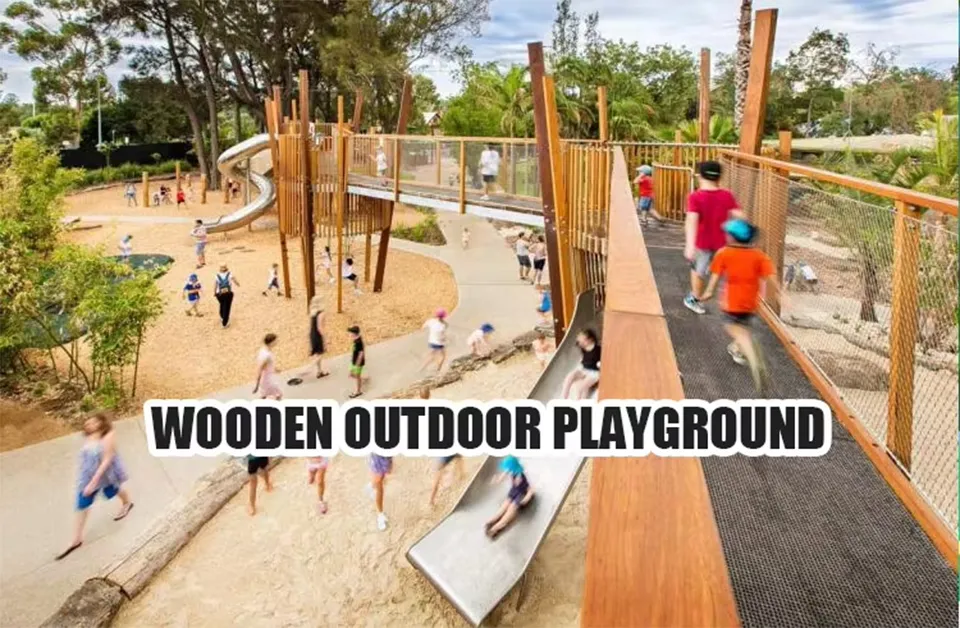 Outdoor Kids Wooden Slide Play Equipment