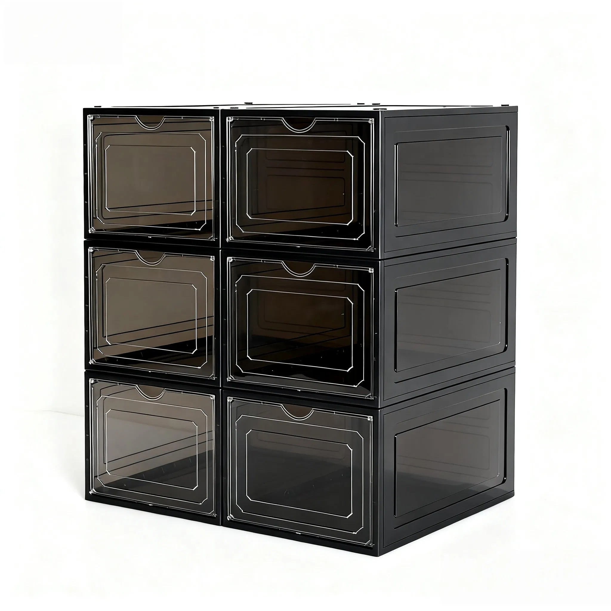 Stackable Magnetic Shoe Storage Box - Transparent Clear Plastic Entryway Organizer