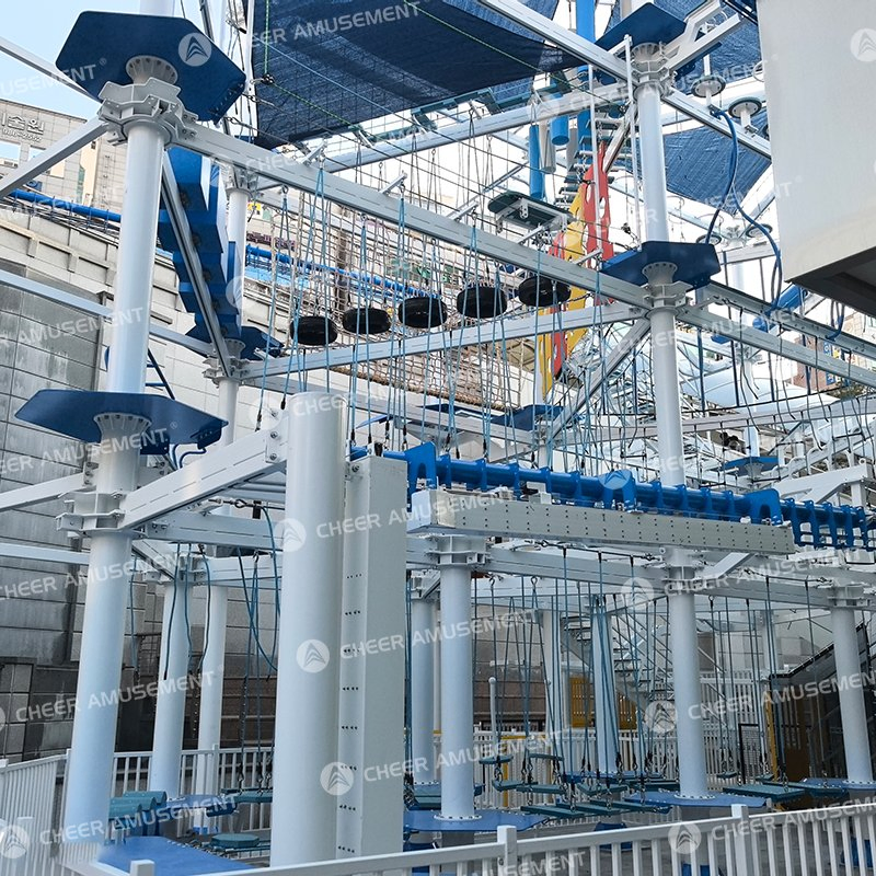 Outdoor Children Adventure Park with Air Coaster and Rope Course Climbing Wall Ninja Course Kids Play Area by Cheer Amusement