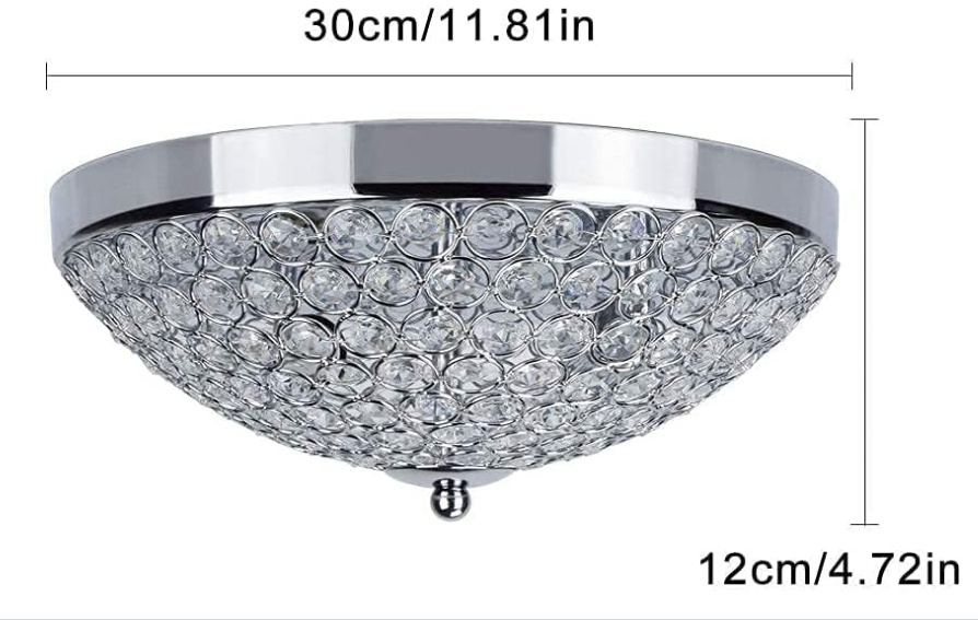 Modern Flush Mount Crystal Ceiling Light, 2-Light Small Chandelier Close to Ceiling Light Fixtures for Bedroom, Entryway, Hallway, Dining Room