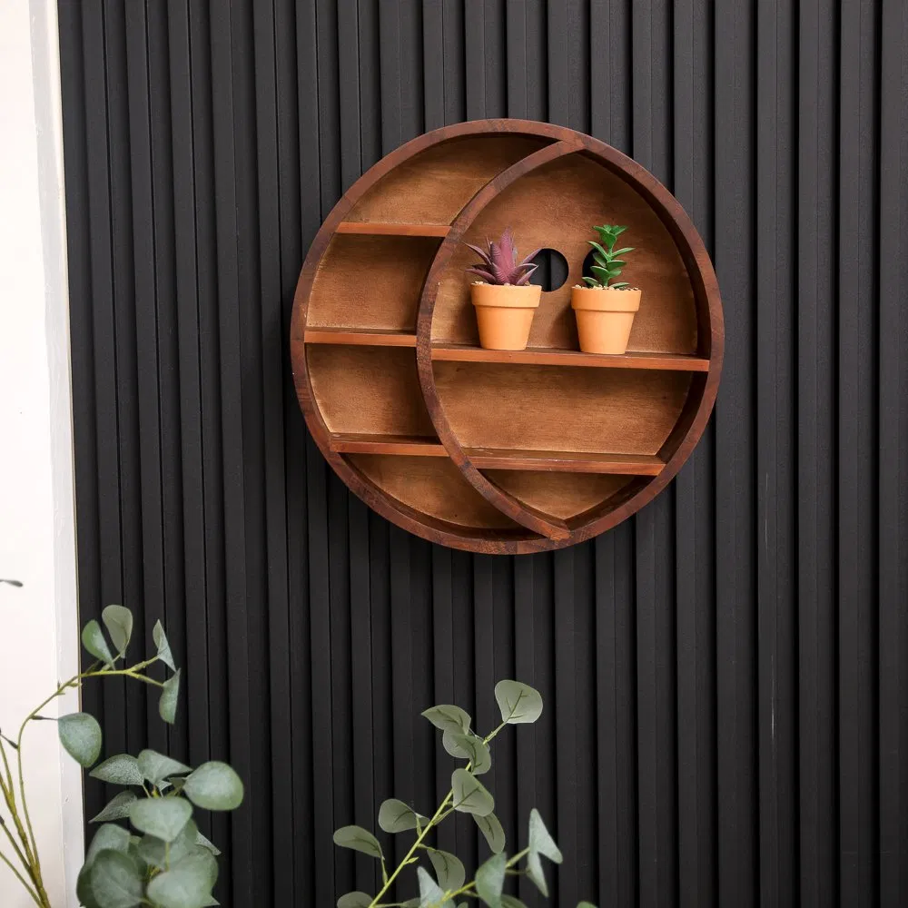 Solid Pine Wooden Round Wall Storage Shelf for Entryway