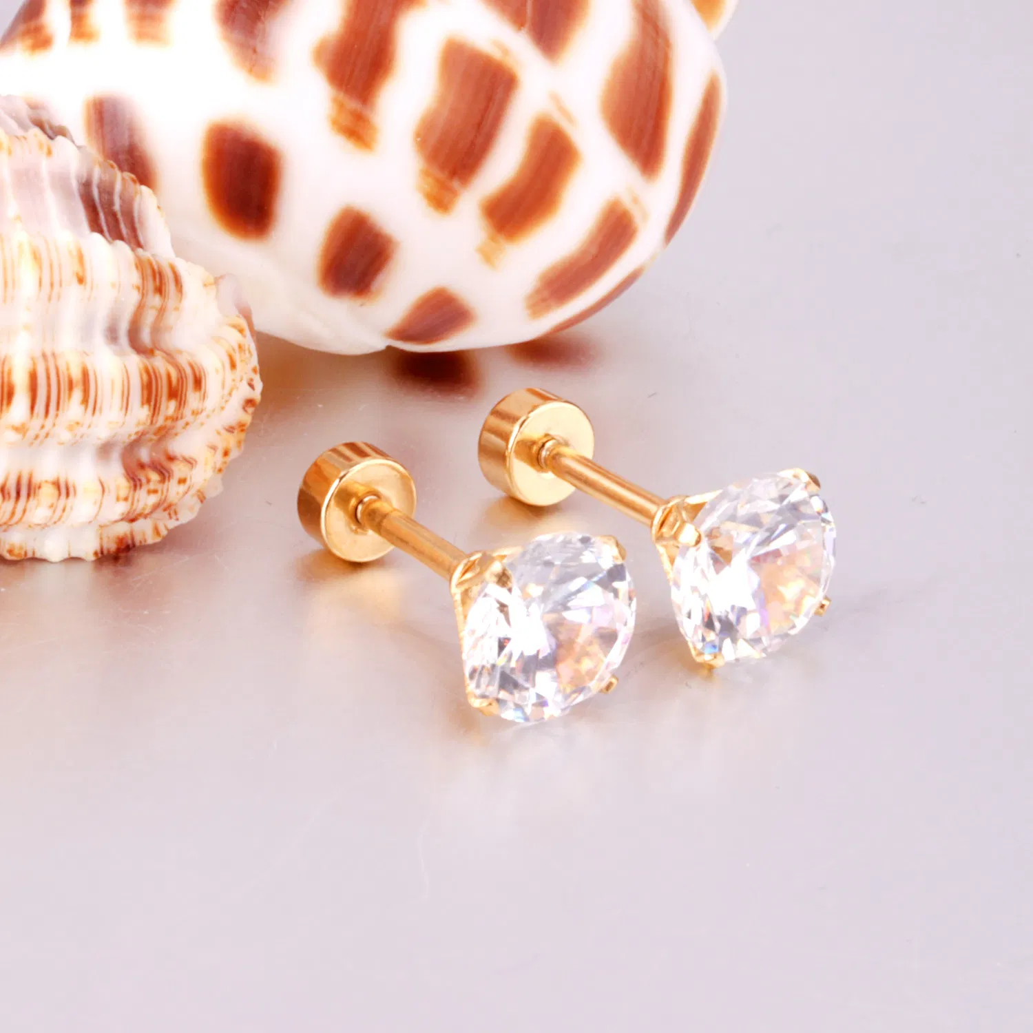 Hypoallergenic 18K Gold-Plated Stainless Steel Kid's Earrings 7mm Zircon Stud Earrings