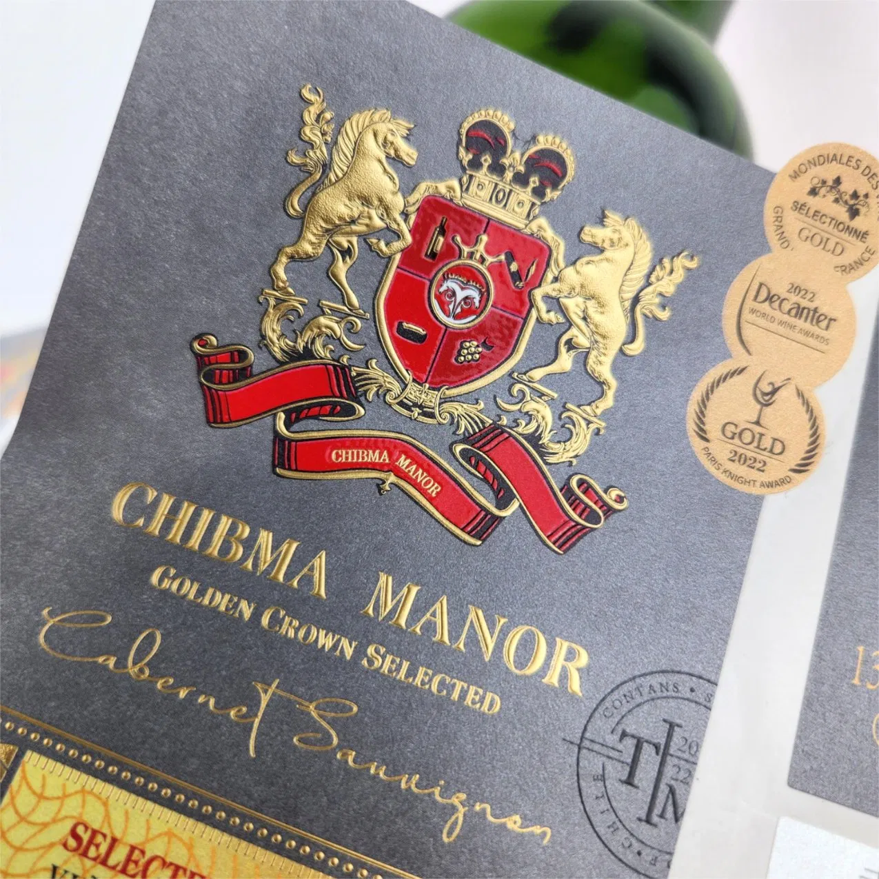 Hot Sale High Quality Custom Premium Gold Foil Embossing Printing Metallic Red Wine Bottle Leather Handmade Waterproof Red Wine Label