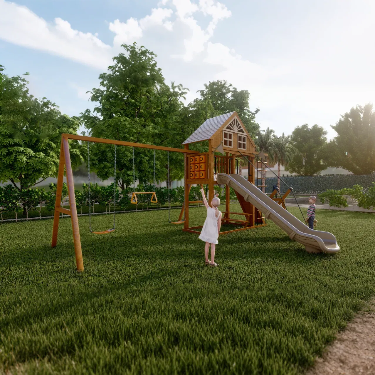 Fun Adventurous Outdoor Kids Wooden Slide Play Equipment