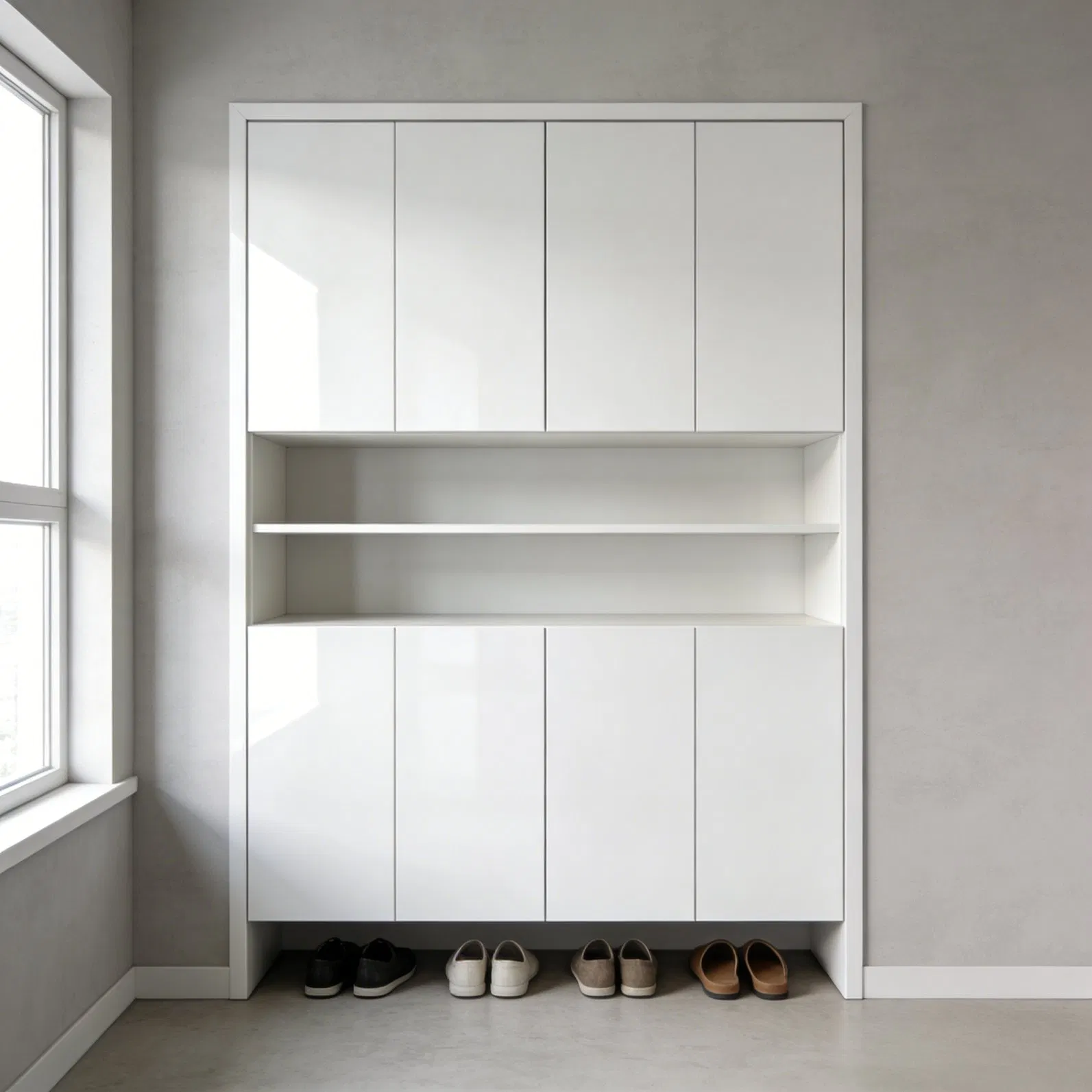 Modular Entryway Cabinet with Adjustable Shelves and Hanging Space