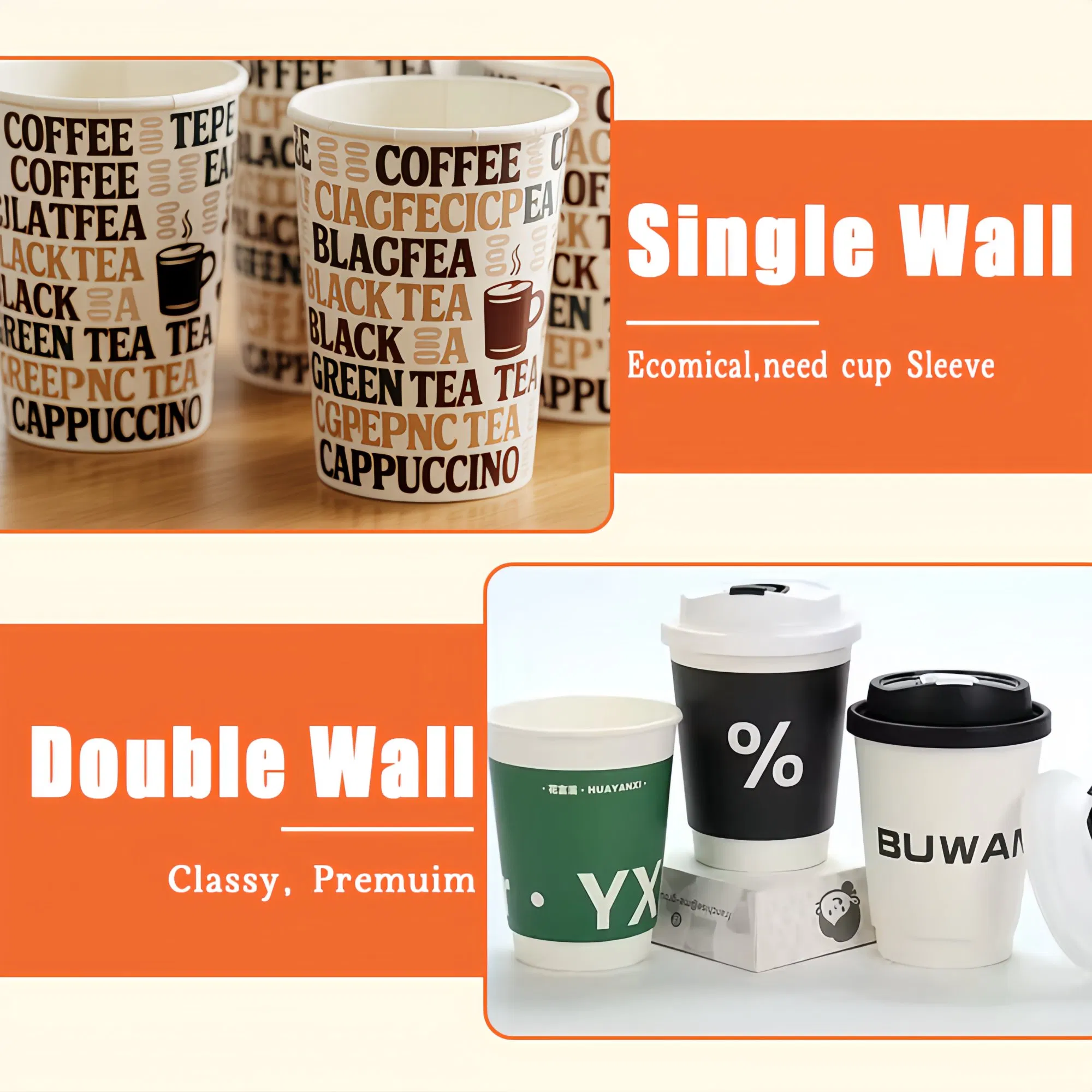 Eco-Friendly Biodegradable Paper Coffee Cups with PLA Lining for Sustainable Takeaway Solutions