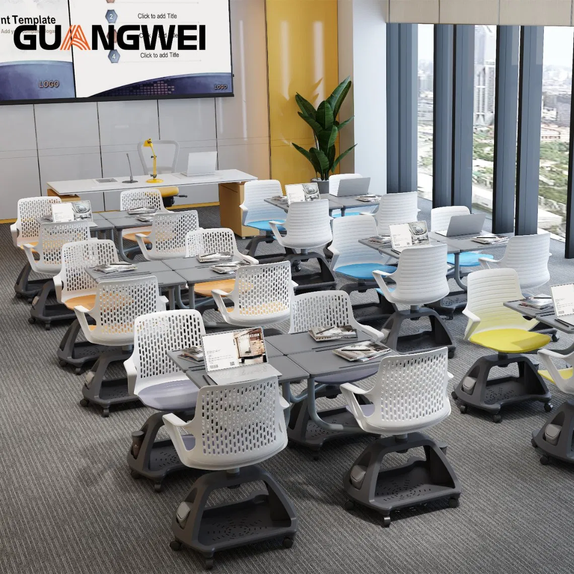 New Design Ergonomic School Furniture Student Plastic Training Chair with Table