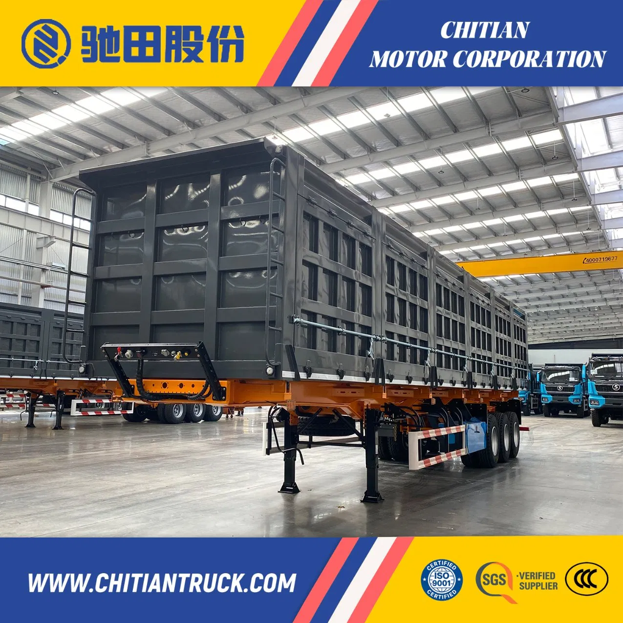 High Quality Volume 37 M³ Side Discharge Tipping Dump Semi Trailer Used for Soil Transport