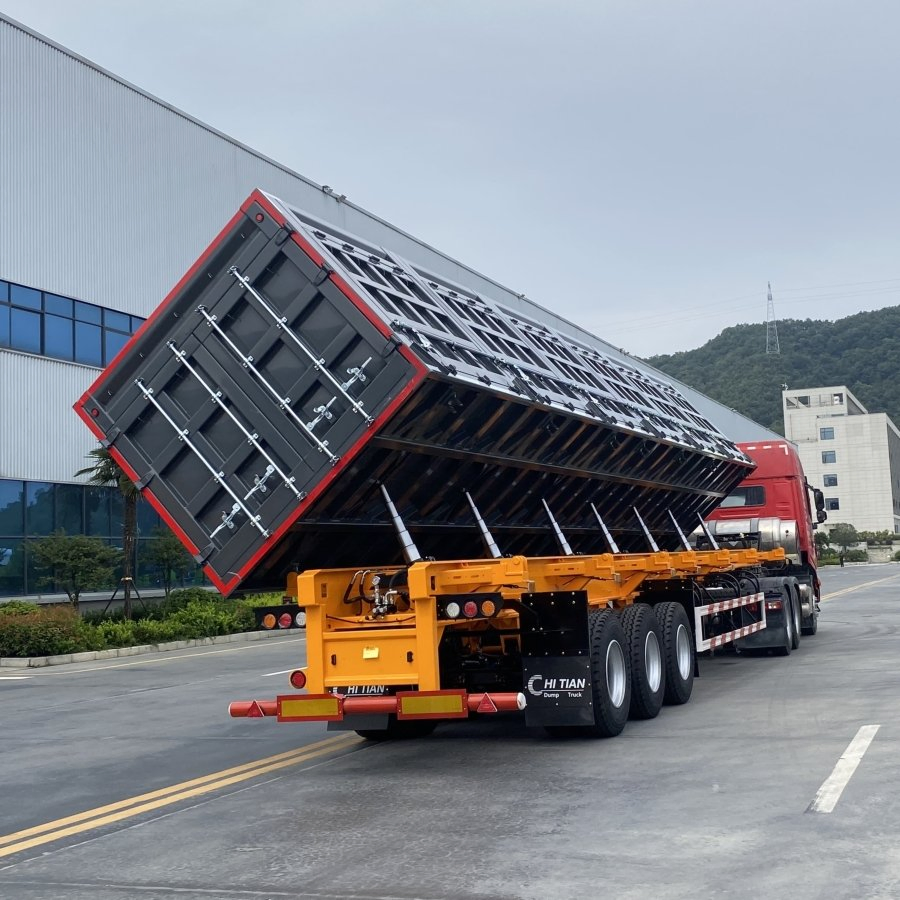 High Quality Volume 37 M³ Side Discharge Tipping Dump Semi Trailer Used for Soil Transport