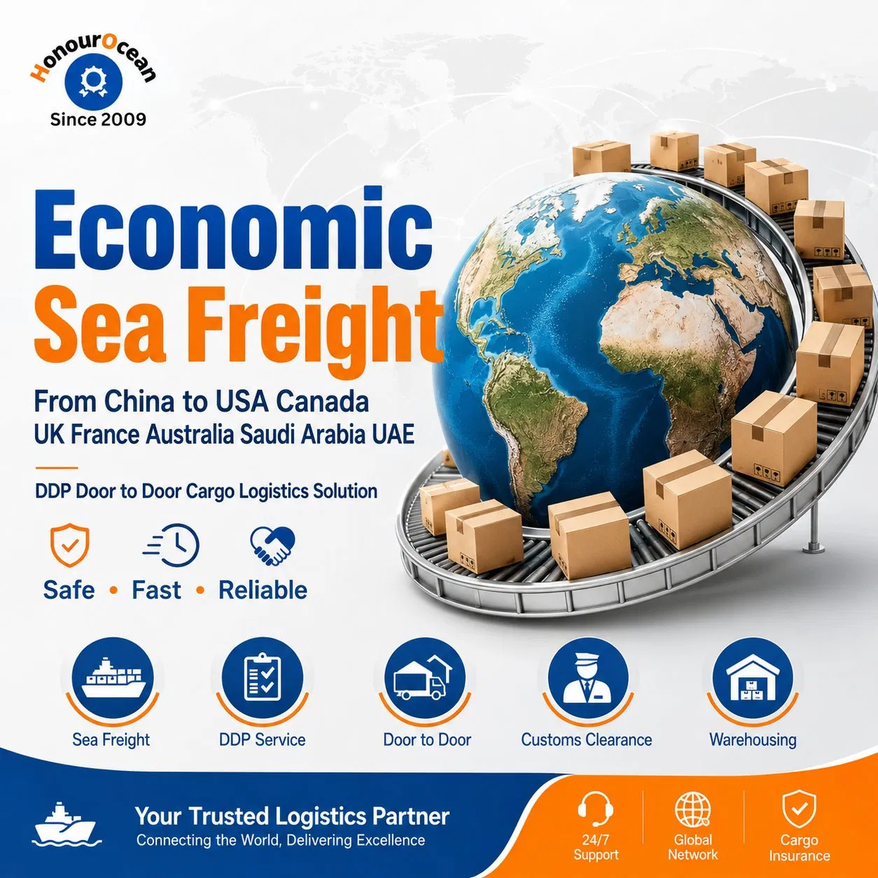 Economic Sea Freight From China to USA Canada UK France Australia Saudi Arabia UAE DDP Door to Door Cargo Logistics Solution