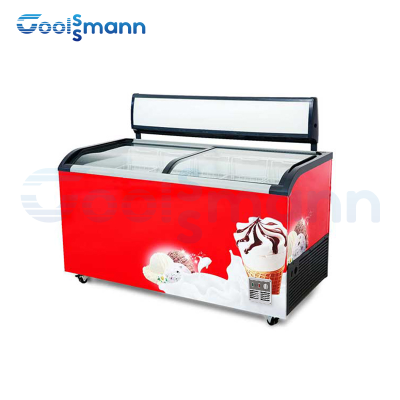 Good Price Household Commercial Ice Cream Counter Vertical Clear Display Sliding Door Chiller Store Freezer
