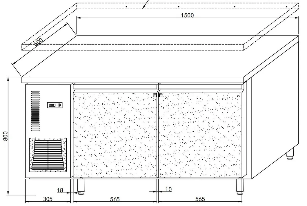 TG1.5L2 Double Doors Under Counter Refrigerator Design