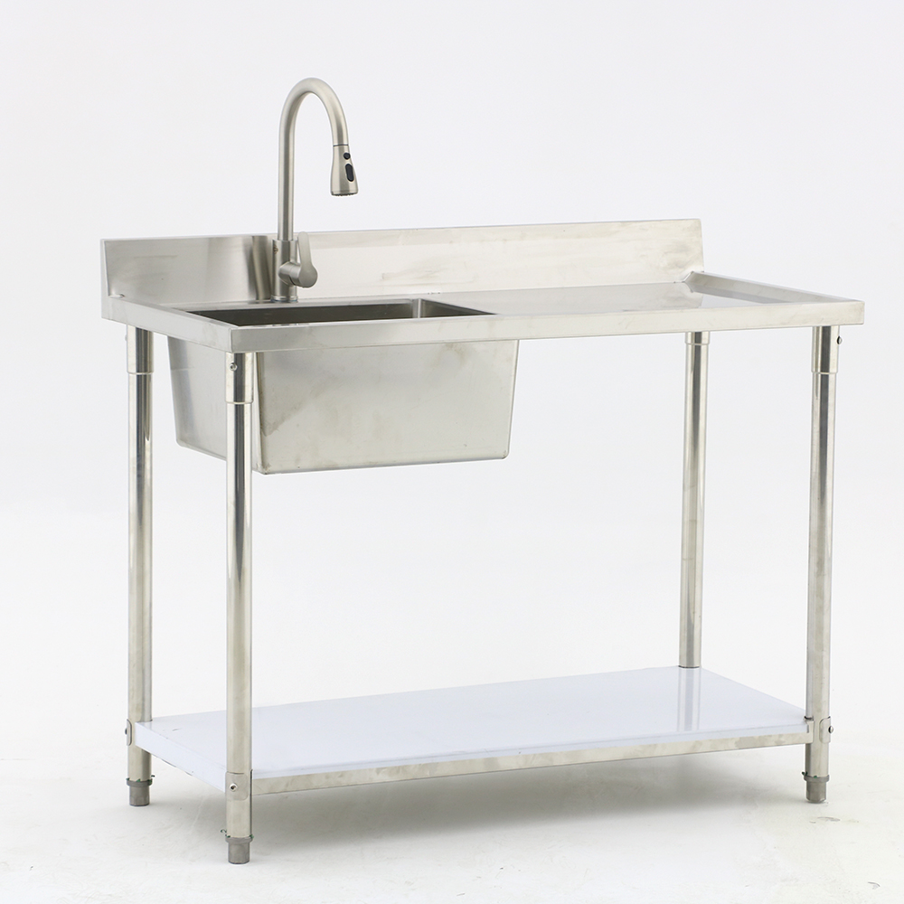 Kitchen Single and Double Tank Disinfection Tank with Platform Three Compartment Sink with Table