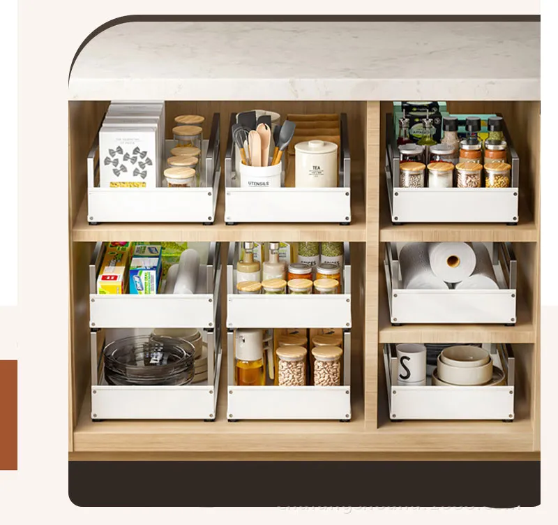 Multi-Tier Pull-out Condiment Storage Basket for Kitchen Cabinet Use