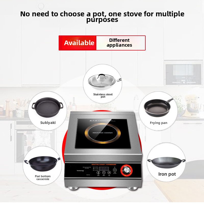 Commercial 5000W High Power Stainless Steel Electric Induction Cooker Direct Factory Outlet Soup Noodle Brine Table Canner