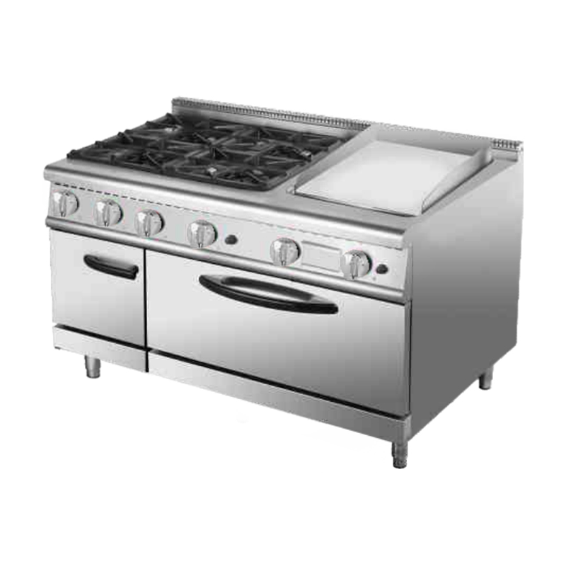 Commercial Restaurant Kitchen Catering Equipment Stainless Steel 4 burner Gas Range with Oven and Griddle