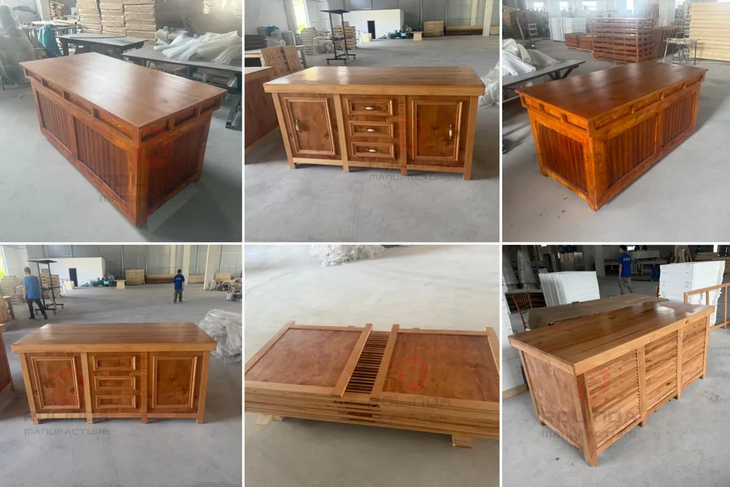 Professional Heavy Duty Wooden Buffet Table with Storage Shelves for Hotel Catering and Restaurant Banquet Displays